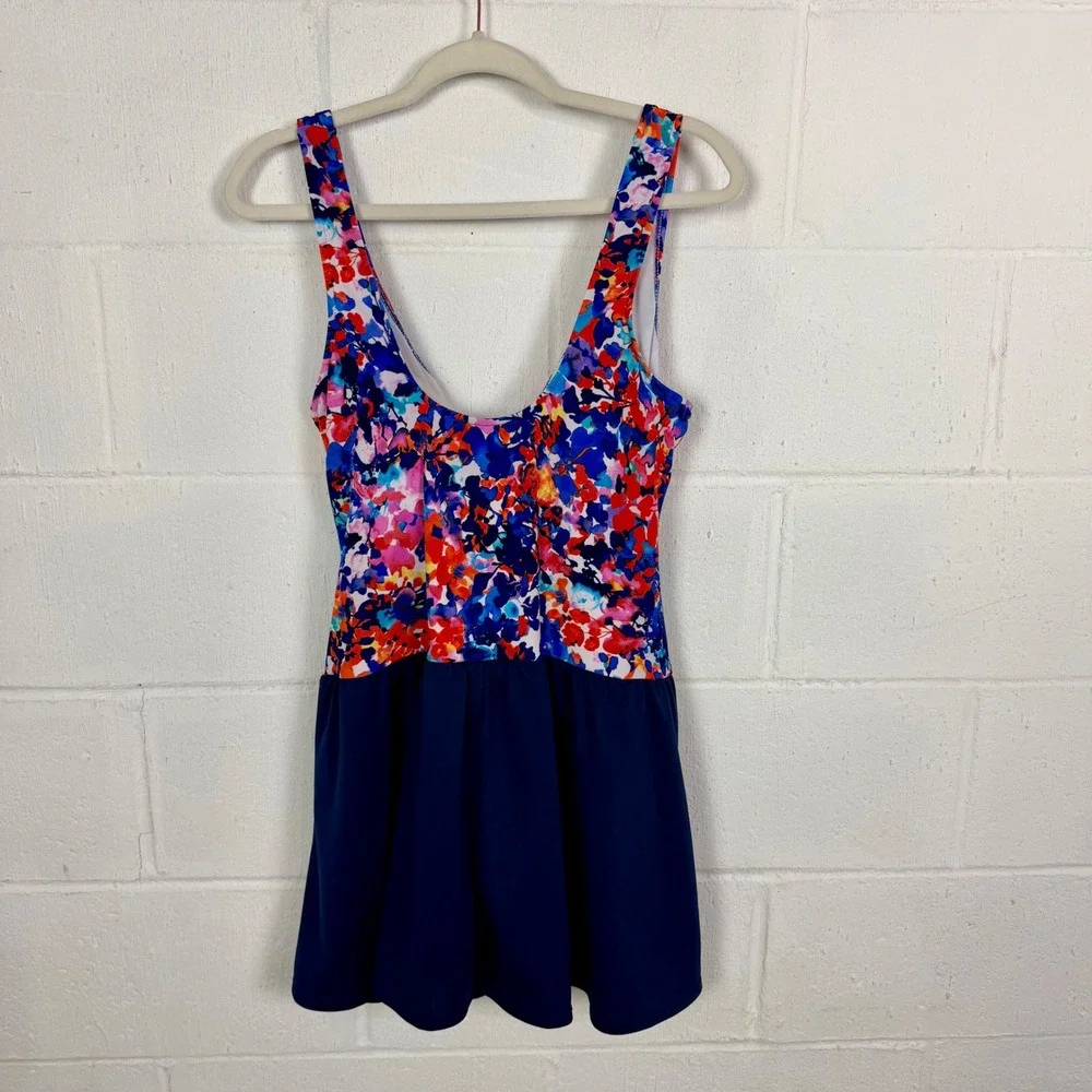 Suddenly Slim By Catalina Swim Dress Plus Size 2X Floral Ruched Resort Beach